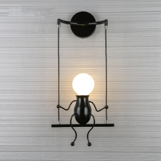 E27 LED Personality Creative Retro Wrought Iron Villain Wall Lamp without Bulb(Black) by bashfashion