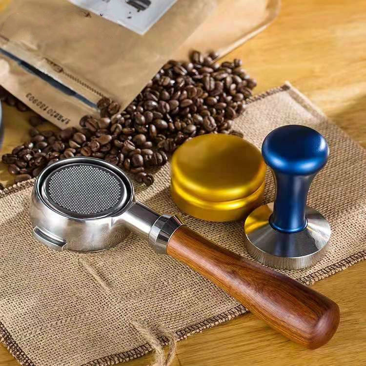 Stainless Steel Coffee Machine Filter Bracket Coffee Bottomless Wooden Handle by bashfashion