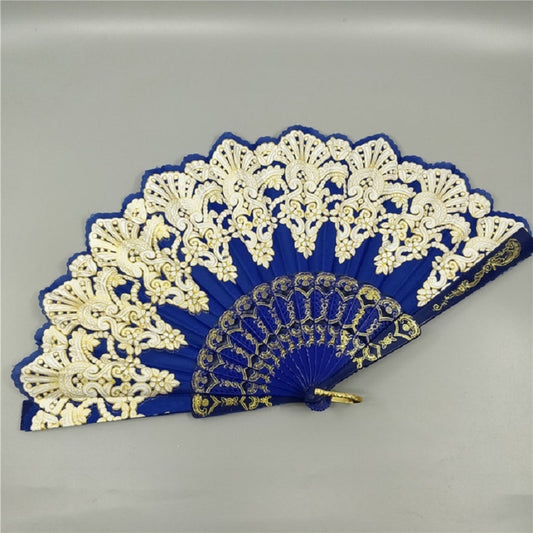 Spain Style Plastic Folding Fan Peacock Lace Fan Ladies Dance Gilding Fan, Size:23x42cm(Royal Blue) by bashfashion