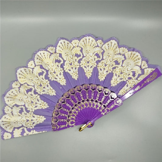 Spain Style Plastic Folding Fan Peacock Lace Fan Ladies Dance Gilding Fan, Size:23x42cm(Purple) by bashfashion