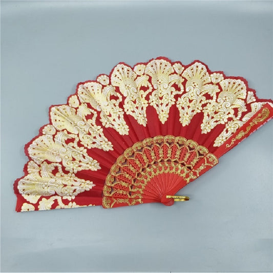 Spain Style Plastic Folding Fan Peacock Lace Fan Ladies Dance Gilding Fan, Size:23x42cm(Red) by bashfashion