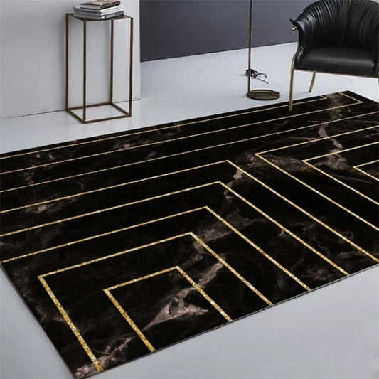 Marble Texture Square Lines Carpets Rugs For Home Living Room, Size:80x160cm(Black Gold) by bashfashion