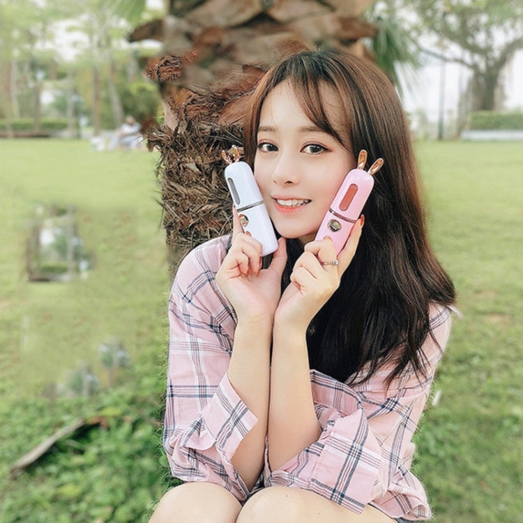 Facial Steamer Nano Spray Water Replenishing Instrument Portable Cold Spray Machine Charging Beauty Instrument Automatic Alcohol Sprayer, Style:Cute Rabbit(White) by bashfashion