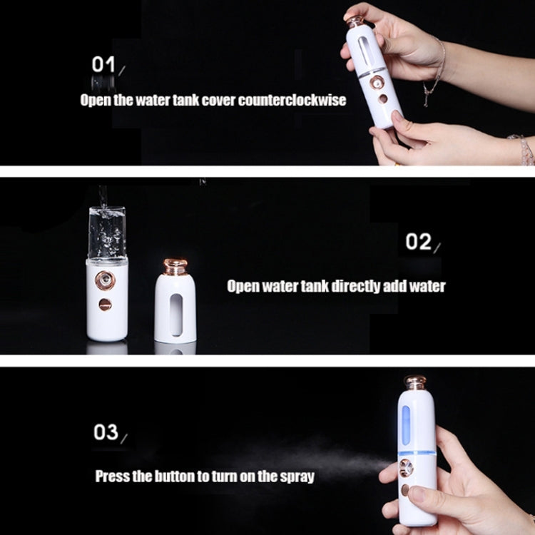 Facial Steamer Nano Spray Water Replenishing Instrument Portable Cold Spray Machine Charging Beauty Instrument Automatic Alcohol Sprayer, Style:Crown(White) by bashfashion