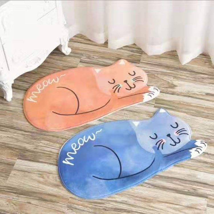 Cartoon Sleeping Cat Bath Mat Bathroom Carpets Toilet Anti-slip Floor Mat, Size:60X90CM(Blue) by bashfashion