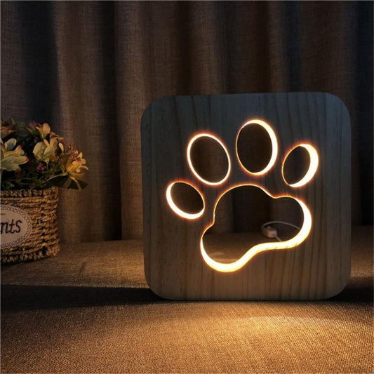 Creative Shape Wooden Night Lamp Bedroom Decoration Warm Light LED(Paw) by bashfashion