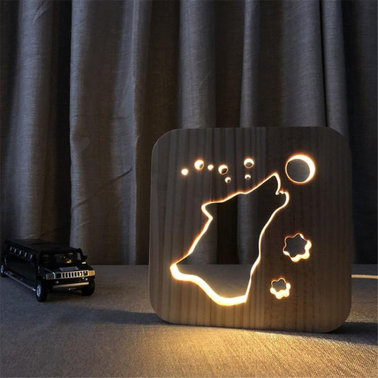 Creative Shape Wooden Night Lamp Bedroom Decoration Warm Light LED(Wolve) by bashfashion