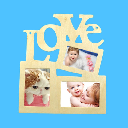 Children DIY Wooden Siamese Letters White Embryo Snowflake Mud Photo Frame, Frame size: 19.5cmx16.5cm by bashfashion