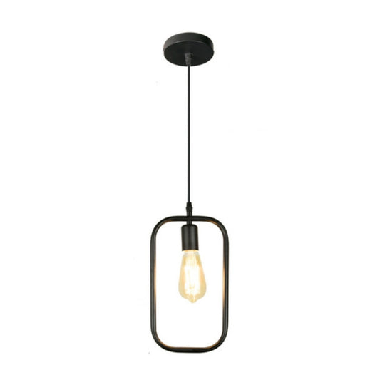 Simple and Creative Wrought Iron Geometric Chandelier Bar Exhibition Hall Clothing Store Restaurant Hotel Decorative Light with Light Bulb(Rectangle) by bashfashion