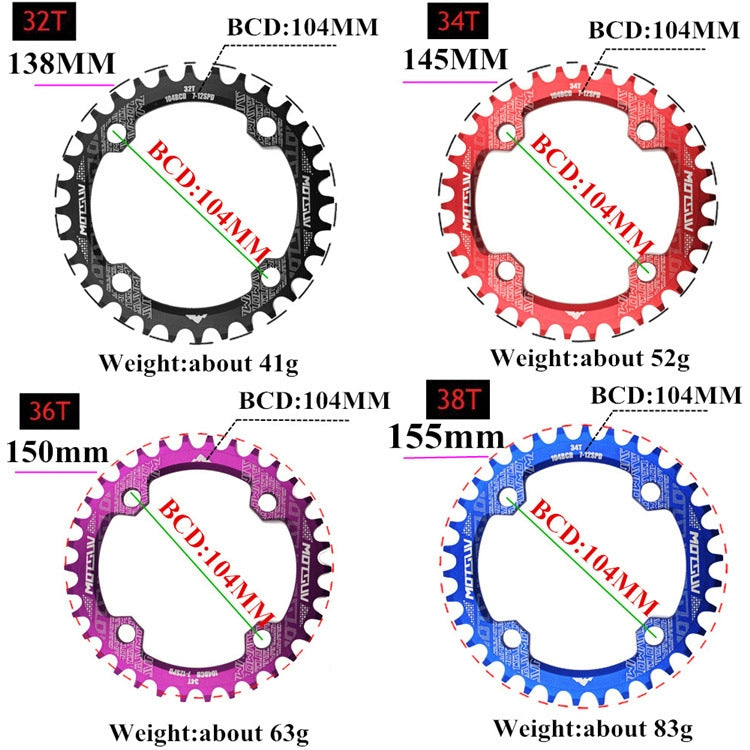 MOTSUV Narrow Wide Chainring MTB Bicycle 104BCD Tooth Plate Parts(Green) by bashfashion