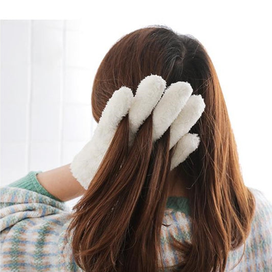 Singe Fast Dry Hair Gloves Quick Drying Coral Velvet Absorbent Gloves(White) by bashfashion