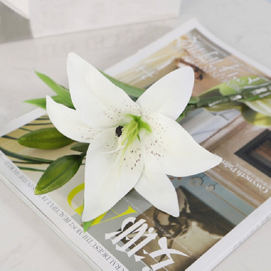 3 Branches Simulation Mini Lily Plastic Fake Flower Home Decoration Photography Wedding Supplies(White) by bashfashion