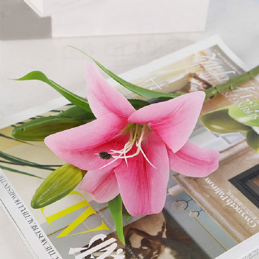 3 Branches Simulation Mini Lily Plastic Fake Flower Home Decoration Photography Wedding Supplies(Pink) by bashfashion