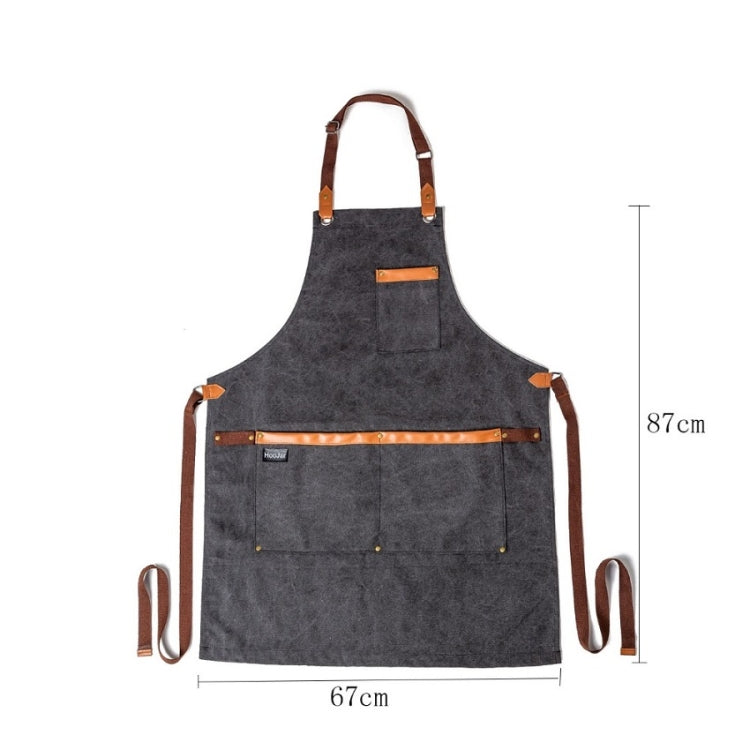 Washed Canvas Apron Chef Cafe Shop BBQ Hairdresser Aprons(Khaki) by bashfashion