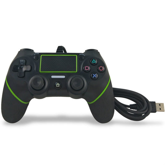 For PS4 Handle Wired Handle Cable Game Controller( Black Green) by bashfashion