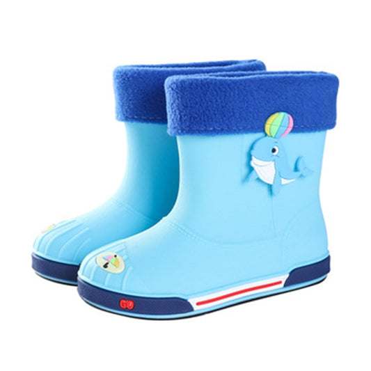 Children Non-Slip Plus Velvet Warm Cartoon Short Rain Boots, Size:Inner Length 17cm, Style:Without Cotton Cover(Sky Blue) by bashfashion