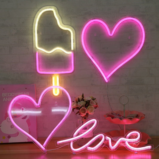 LED Acrylic Transparent Back Panel Neon Light Holiday Decoration Lamp(Love) by bashfashion