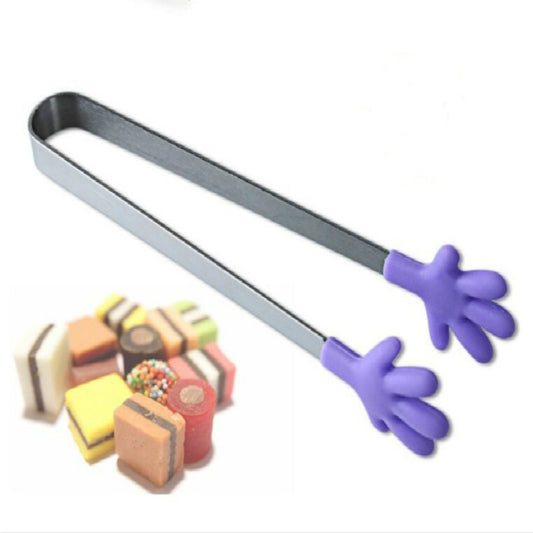 Silicone Stainless Steel Cooking Kitchen Ice Tong Food BBQ Salad Hand Clip(Purple) by bashfashion