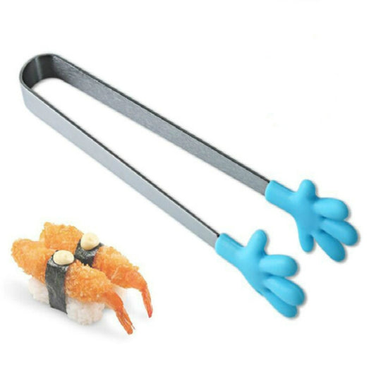 Silicone Stainless Steel Cooking Kitchen Ice Tong Food BBQ Salad Hand Clip(Blue) by bashfashion