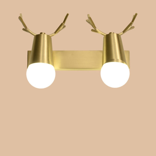 double head Copper Antler Wall Lamp Mirror Headlight Living Room Stairs Light Creative Bedroom Bedside Lamp(white light 5W) by bashfashion