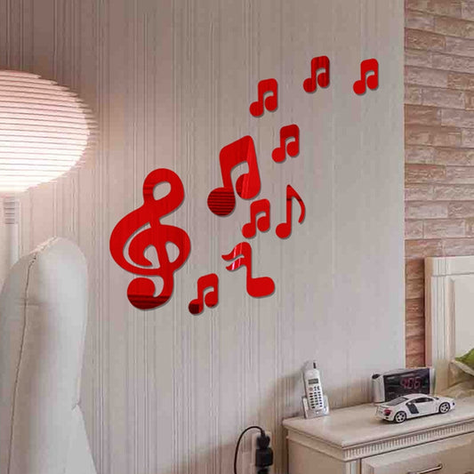 3D Musical Notes Acrylic Mirrors Wall Sticker Home Decor Living Room Wall Decoration Art DIY Wall Stickers(Red) by bashfashion