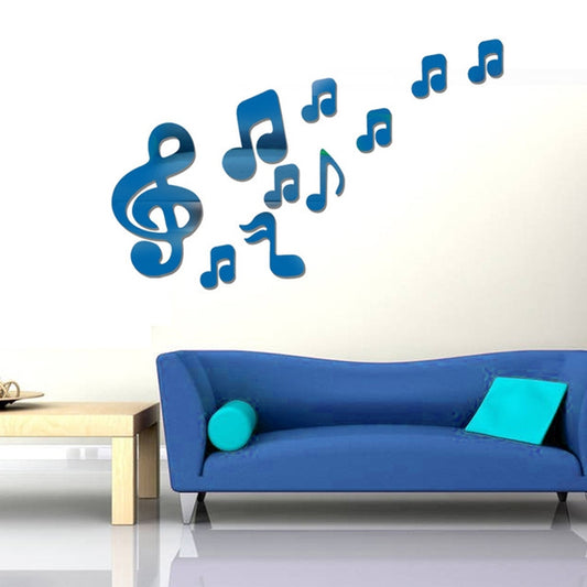 3D Musical Notes Acrylic Mirrors Wall Sticker Home Decor Living Room Wall Decoration Art DIY Wall Stickers(Blue) by bashfashion