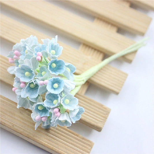 5 Branches DIY Hand-simulated Plum Mini Flocking Cloth Lucky Flower(Light Blue) by bashfashion