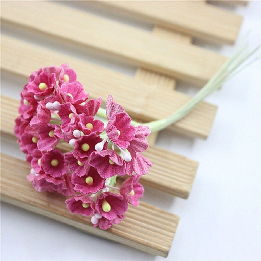 5 Branches DIY Hand-simulated Plum Mini Flocking Cloth Lucky Flower(Rose Red) by bashfashion