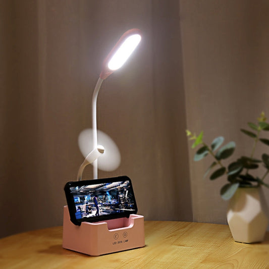 Student USB Charging Bedroom Touch LED Eye Protection Multifunctional Creative Desk Lamp, Style:With Fan(Pink) by bashfashion