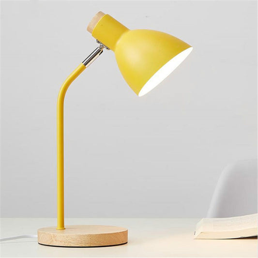 E27 Button Switch Wood Table Lamp Metal Shade Desk Light Bedside Reading Book Light Home Decor, Light Source:Normal Bulb(Yellow) by bashfashion