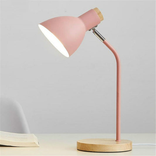 E27 Button Switch Wood Table Lamp Metal Shade Desk Light Bedside Reading Book Light Home Decor, Light Source:9W Led 3-color Dimming(Pink) by bashfashion
