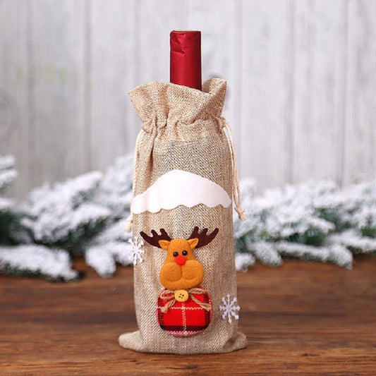 2 PCS Christmas Gift Wine Bottle Dust Cover Bag Home Table Decor(Burlap moose) by bashfashion