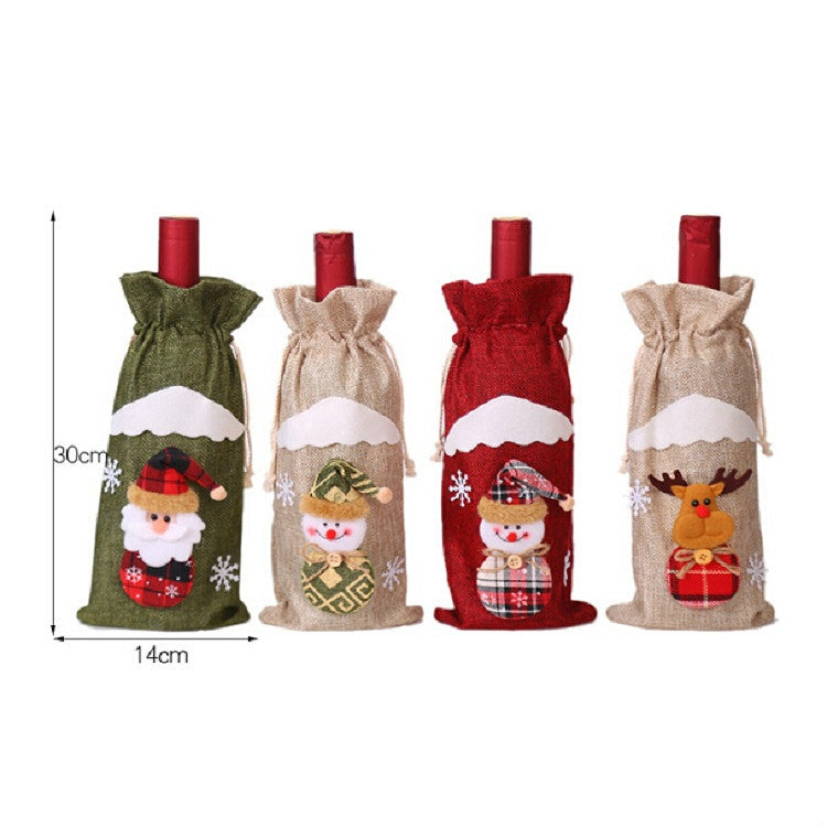 2 PCS Christmas Gift Wine Bottle Dust Cover Bag Home Table Decor(Burlap moose) by bashfashion