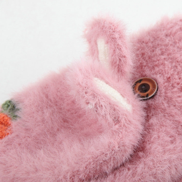 Children Half Finger Gloves Knitted Cold Warm Plus Velvet Fingerless Gloves(Light Pink) by bashfashion