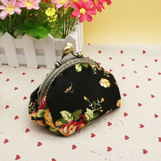 Retro Vintage Flower Small Lady Wallet Hasp Purse Clutch Bag(Black) by bashfashion