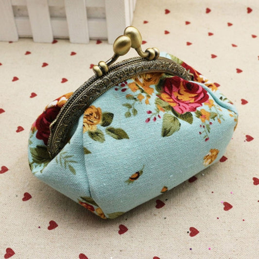 Retro Vintage Flower Small Lady Wallet Hasp Purse Clutch Bag(Blue) by bashfashion