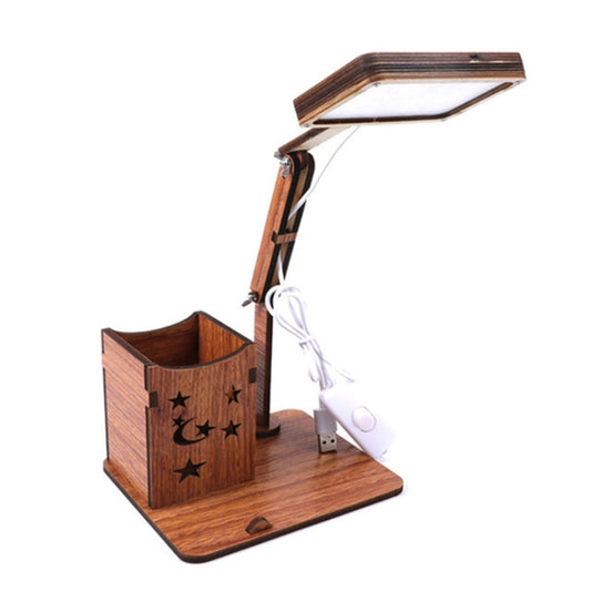 Wooden Multi-function Touch USB Pen Holder Desk Lamp Student Desktop Charging Reading Lamp Led Eye Protection Table Lamp, Style:USB Plug-in without Battery(Red) by bashfashion