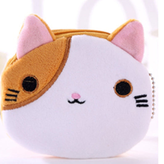 Cute Cat Coin Purse Children Plush Coin Purse(Brown+White) by bashfashion