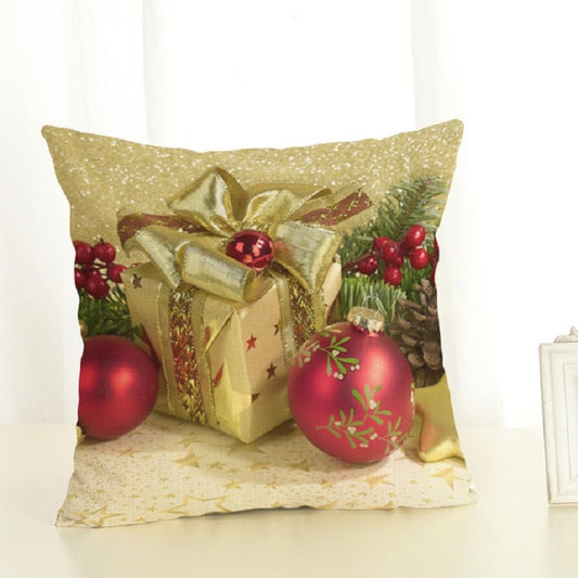 Christmas Decoration Cotton and Linen Pillow Office Home Cushion Without Pillow, Size:45x45cm(Golden Red Gift) by bashfashion