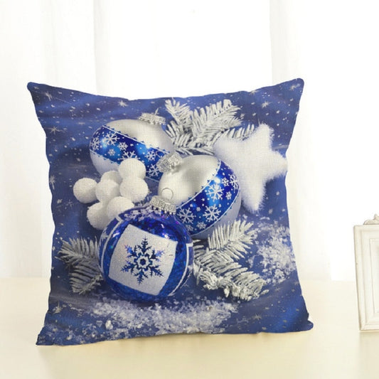 Christmas Decoration Cotton and Linen Pillow Office Home Cushion Without Pillow, Size:45x45cm(Blue Christmas) by bashfashion