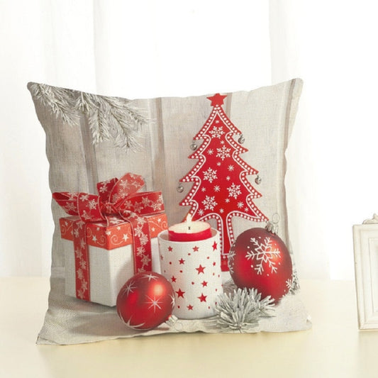 Christmas Decoration Cotton and Linen Pillow Office Home Cushion Without Pillow, Size:45x45cm(White Red Gift) by bashfashion