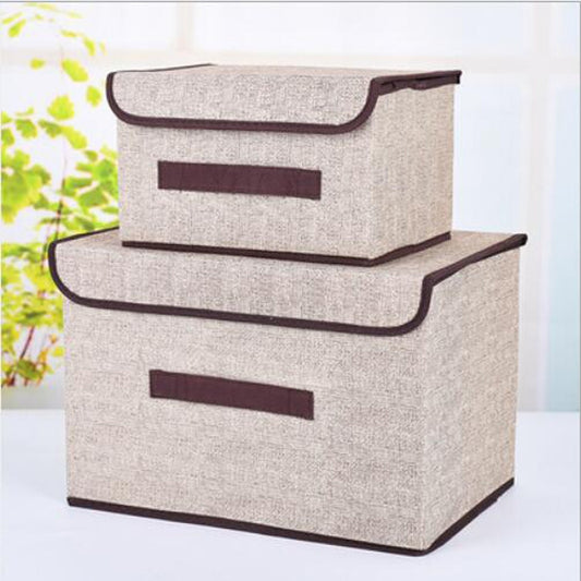 2 in 1 Cotton Fabric Cube Storage Box Embroidery Laundry Basket Cupboard Showcase Holder Toys Organizer(Creamy-white) by bashfashion