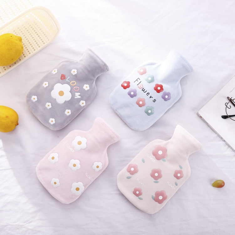 Cartoon Flowers Plush Hot Water Bottle Bag Injection Water Hand Warmer(Blue) by bashfashion