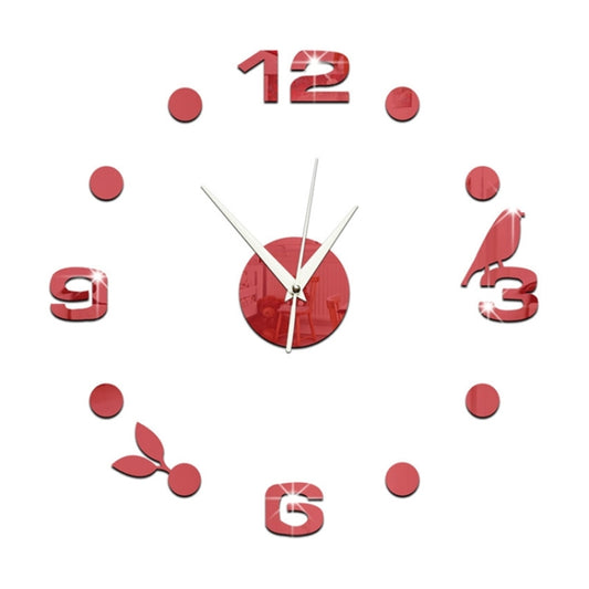 Art Wall Clock Background Wall Stickers TV Wall Stickers 3D Bird Leaves Wall Clock Home Accessories(Red) by bashfashion
