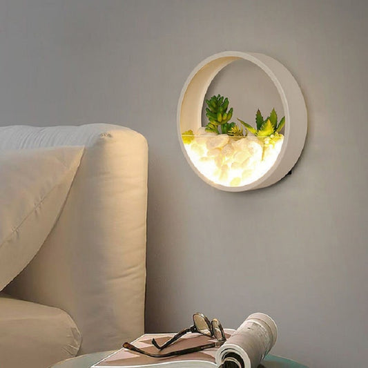 Living Room Background Wall Bedroom Bedside Round Succulent Garden Decorative Wall Lamp, Size:30 x 5 cm(White) by bashfashion