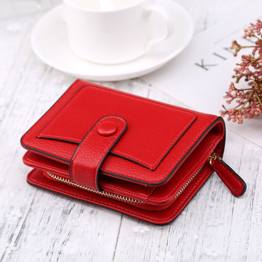 Women Short Litchi Texture Multi-card Buckle Wallet(Red) by bashfashion