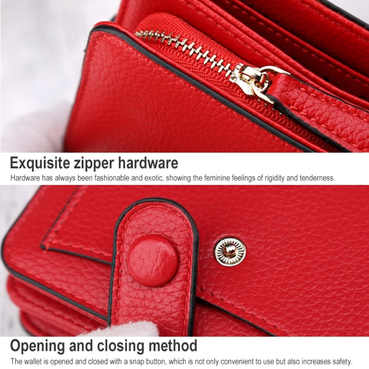 Women Short Litchi Texture Multi-card Buckle Wallet(Purple) by bashfashion