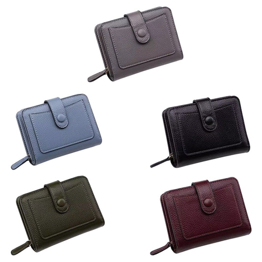 Women Short Litchi Texture Multi-card Buckle Wallet(Light Gery) by bashfashion