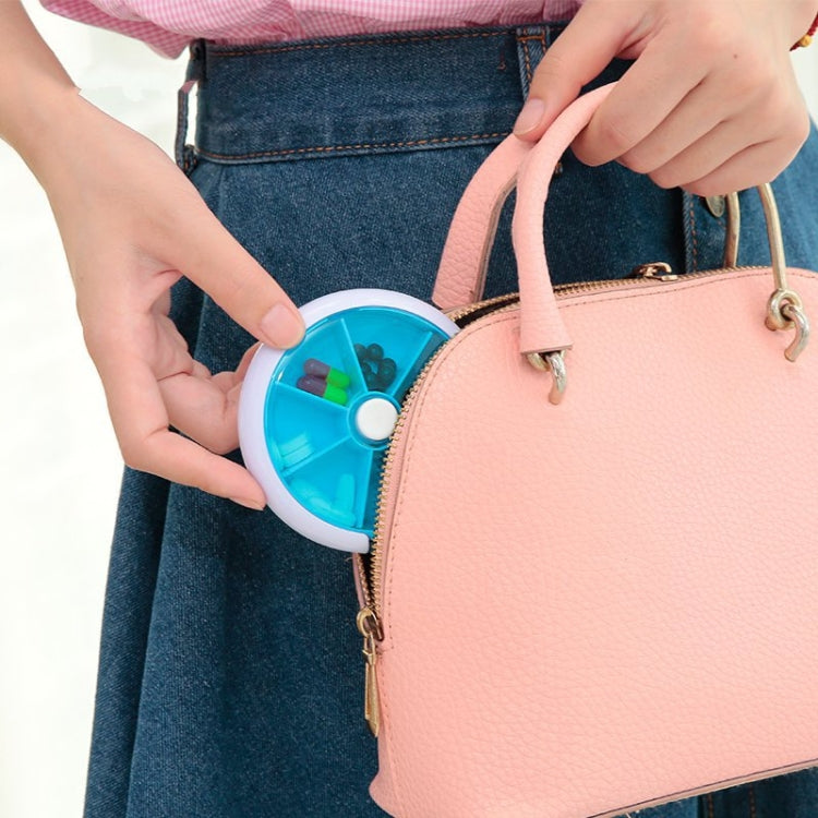 2 PCS Creative Multifunctional Round Portable Seven-grid Rotating Plastic Pill Box(Purple) by bashfashion