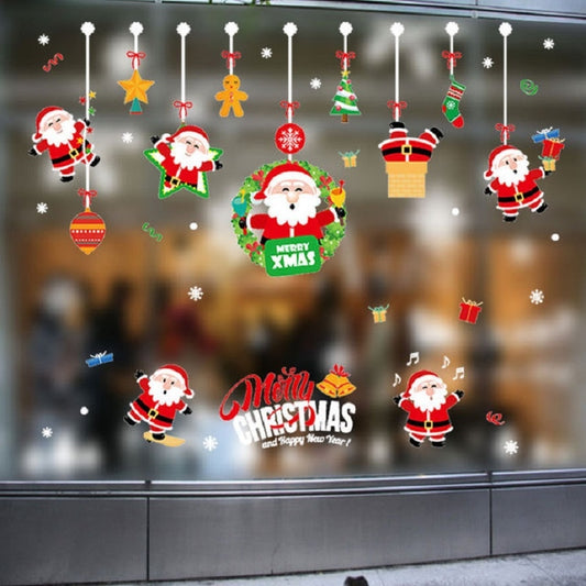 Christmas Wall Stickers Window Glass Festival Wall Stickers Santa Mural New Year Home Decoration(Gift Box Santa) by bashfashion